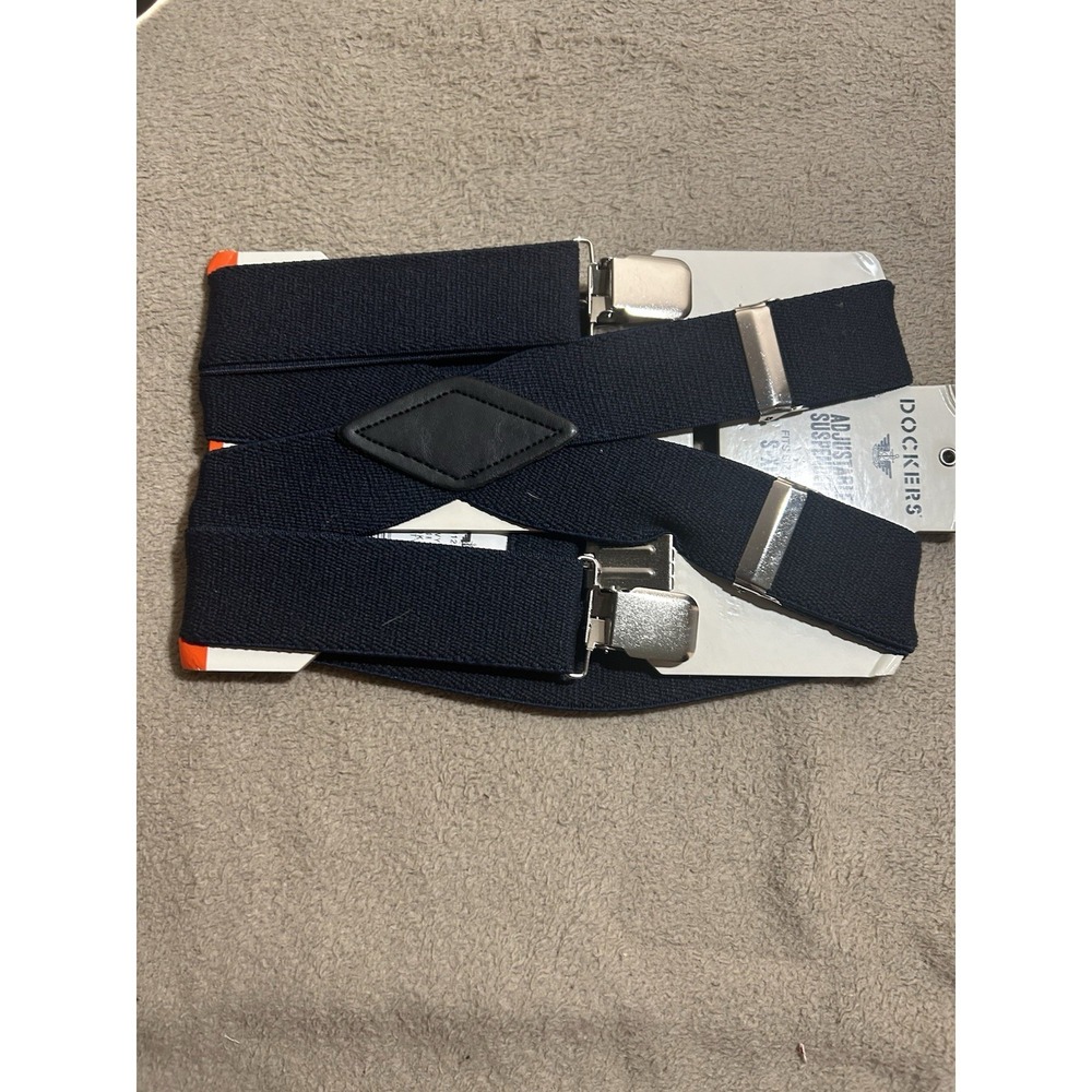 NWT Dockers Mens Navy Blue Adjustable Clip-On Suspenders Solid Fits Size S-XL - Picture 4 of 5